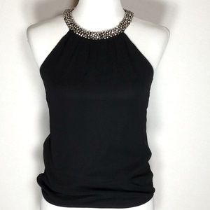 Keyhole Racerback Beaded Neckline Elastic Hem Top